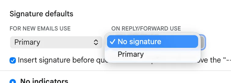 The signature pasted into Gmail with the Save changes button
